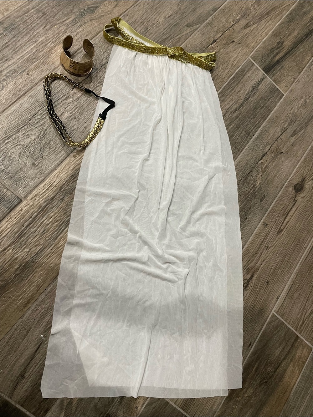 Toga Maxi Skirt with Gold Waist Tie- flaps front and back /sheer